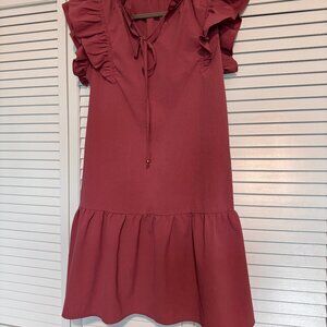 Women's Summer Pink Dress with ruffled cap short sleeves (& pockets)!! size MED